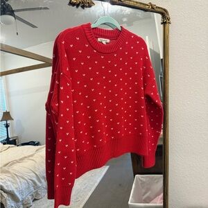 Francesca's Collections Red Heart Crew Neck Sweater